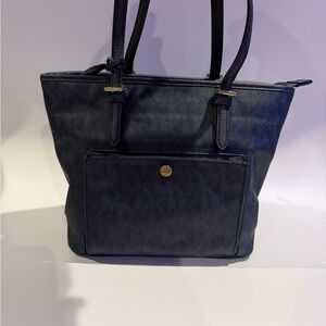 MICHAEL Michael Kors Dark Blue Tote Bag with Gold Accents